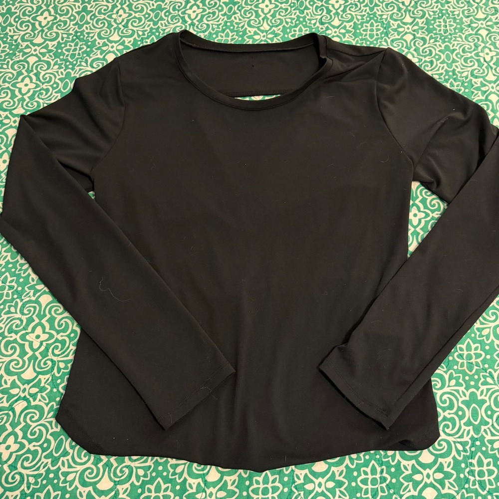 Fabletics Black Long Sleeve Open Criss Cross Back Activewear Top Womens Small